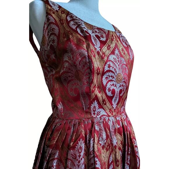 Vtg Silvano Of Roma Heiser Brocade Dress Red Gold Silver 1950s Party Cocktail - Picture 3 of 11
